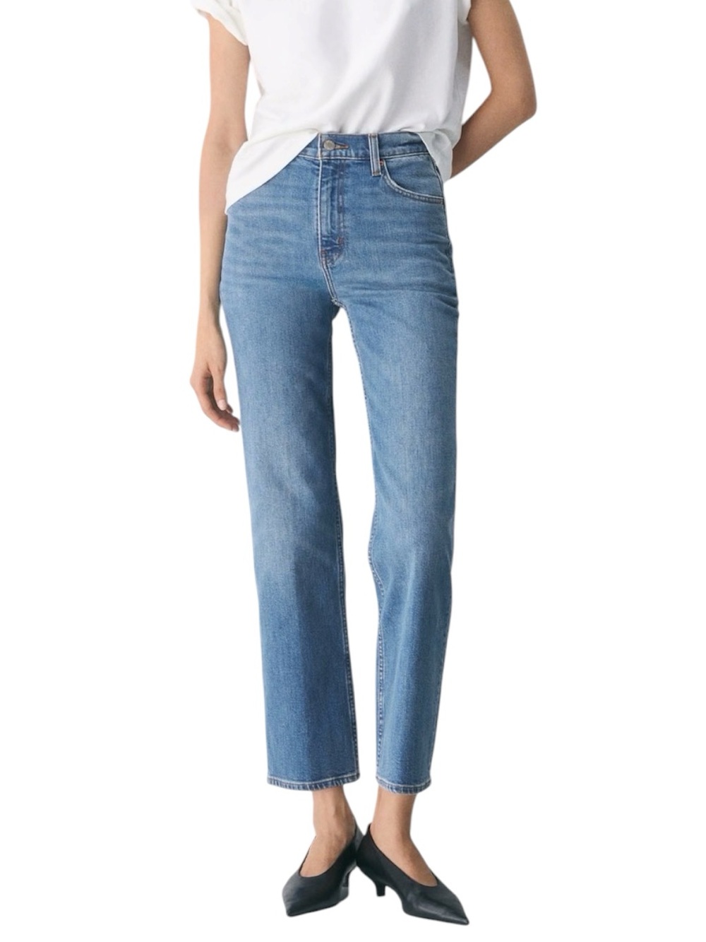 Denim Forum The Arlo Hi-Rise Straight Jean Size 24 Long Inseam Classic Med Wash
